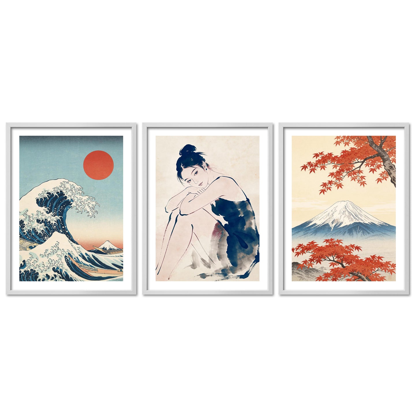 Poster Set Art Gallery Japan Trio I mehrteilige Bilderwand I Wandbilder Kanagawa