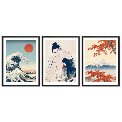 Poster Set Art Gallery Japan Trio I mehrteilige Bilderwand I Wandbilder Kanagawa