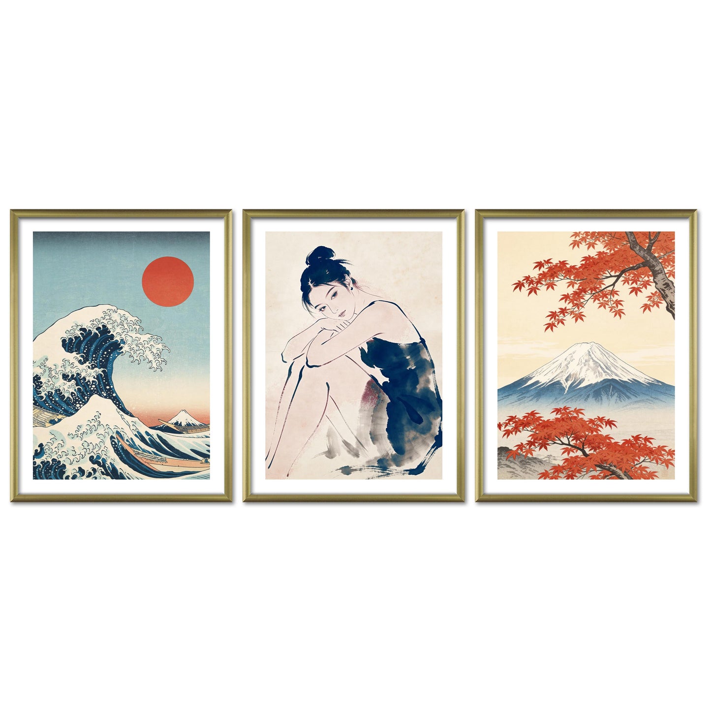 Poster Set Art Gallery Japan Trio I mehrteilige Bilderwand I Wandbilder Kanagawa