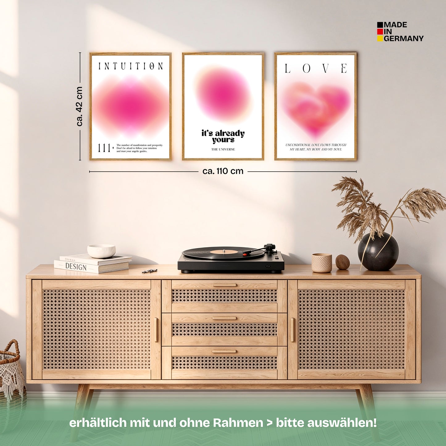 Poster Set Aura Trio Magenta Bilderwand Wandbilder Spirituell ARTFAVES