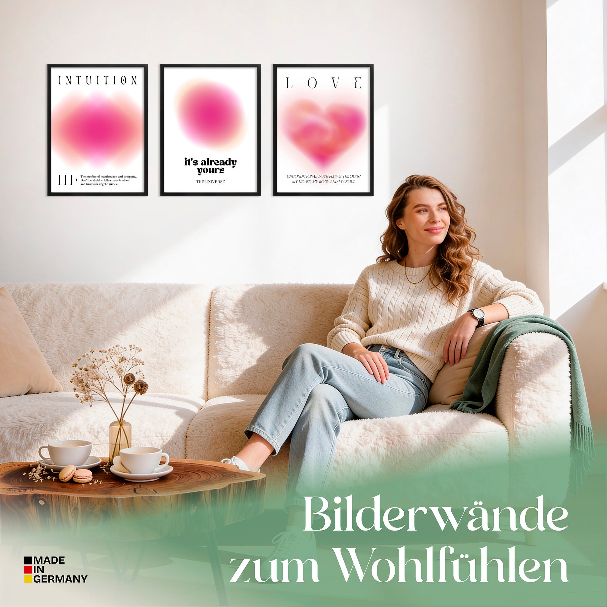 Poster Set Aura Trio Magenta Bilderwand Wandbilder Spirituell ARTFAVES