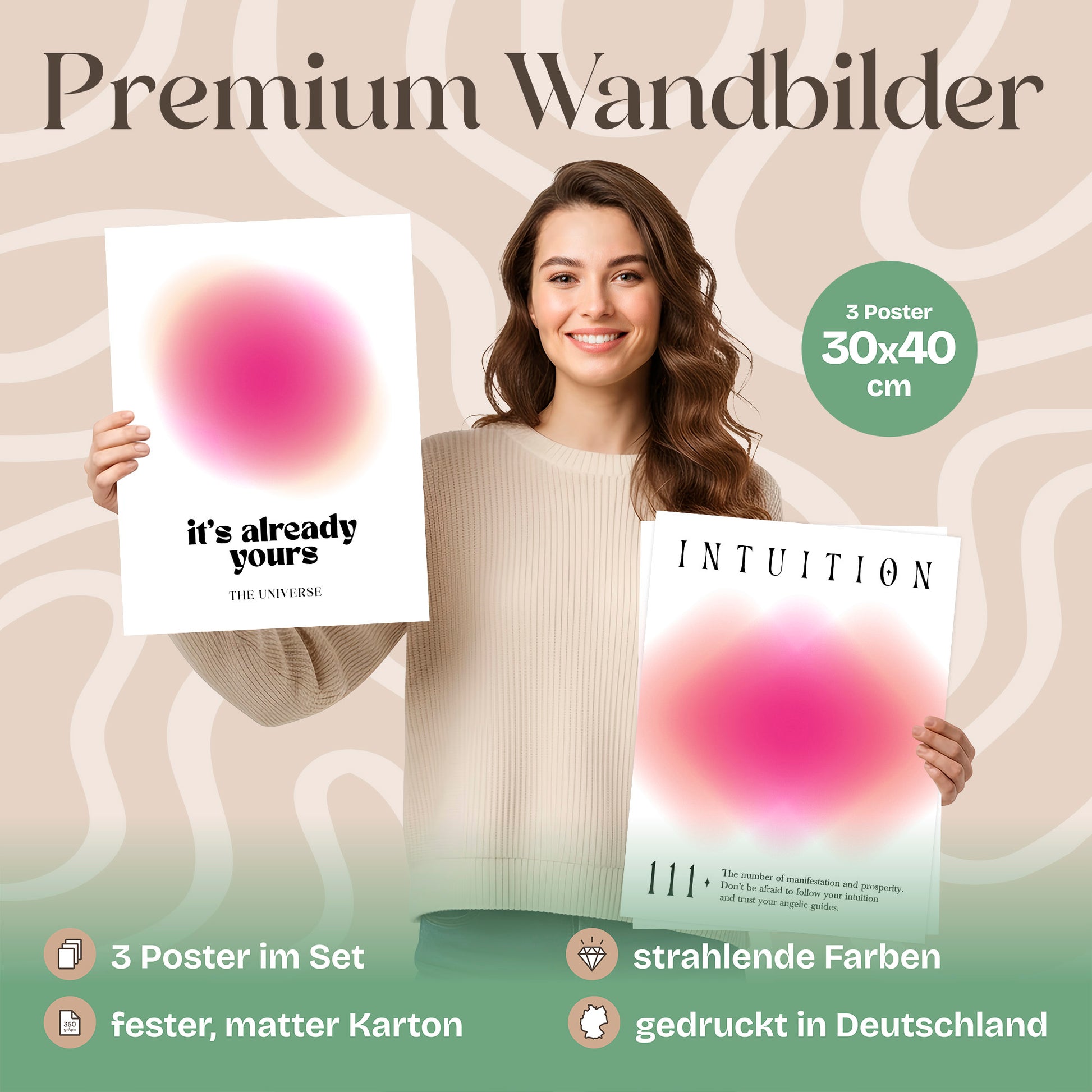 Poster Set Aura Trio Magenta Bilderwand Wandbilder Spirituell ARTFAVES