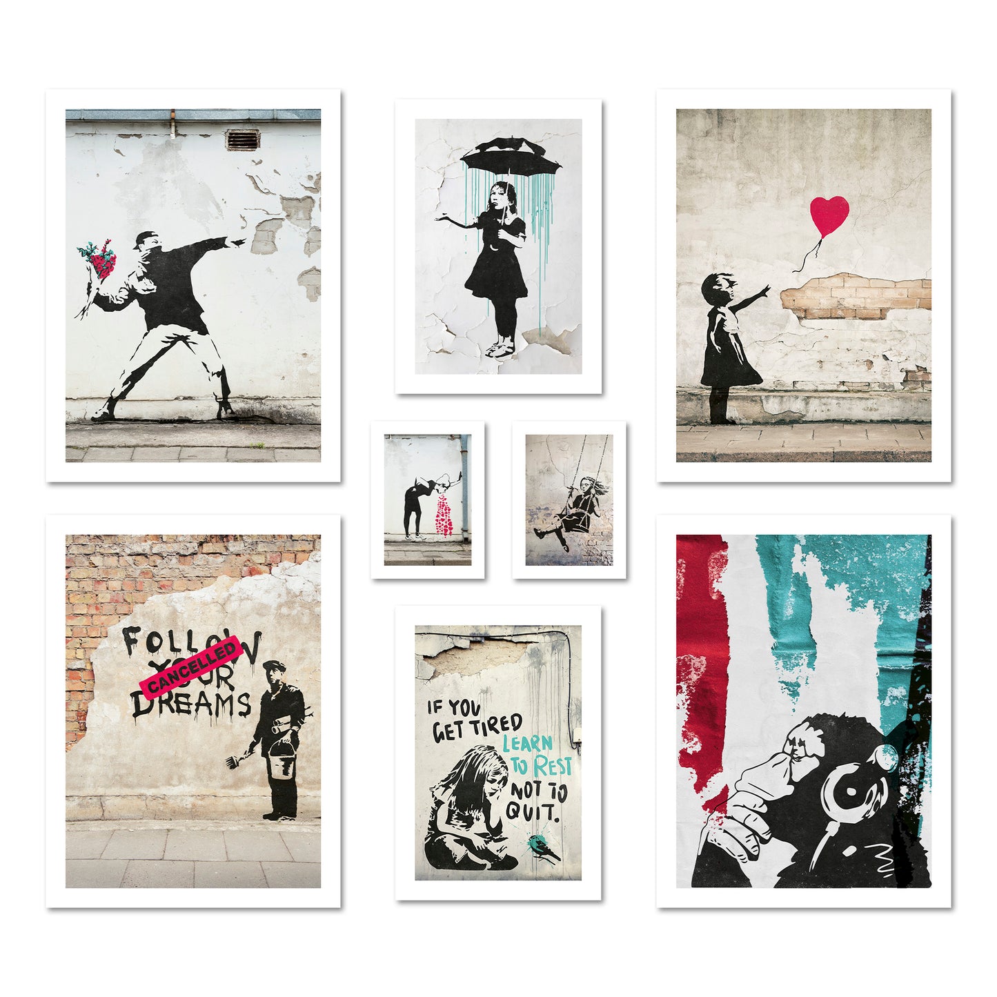 Poster Set - BANKSY STREET ART I Decorative Wall Art Urban Graffiti