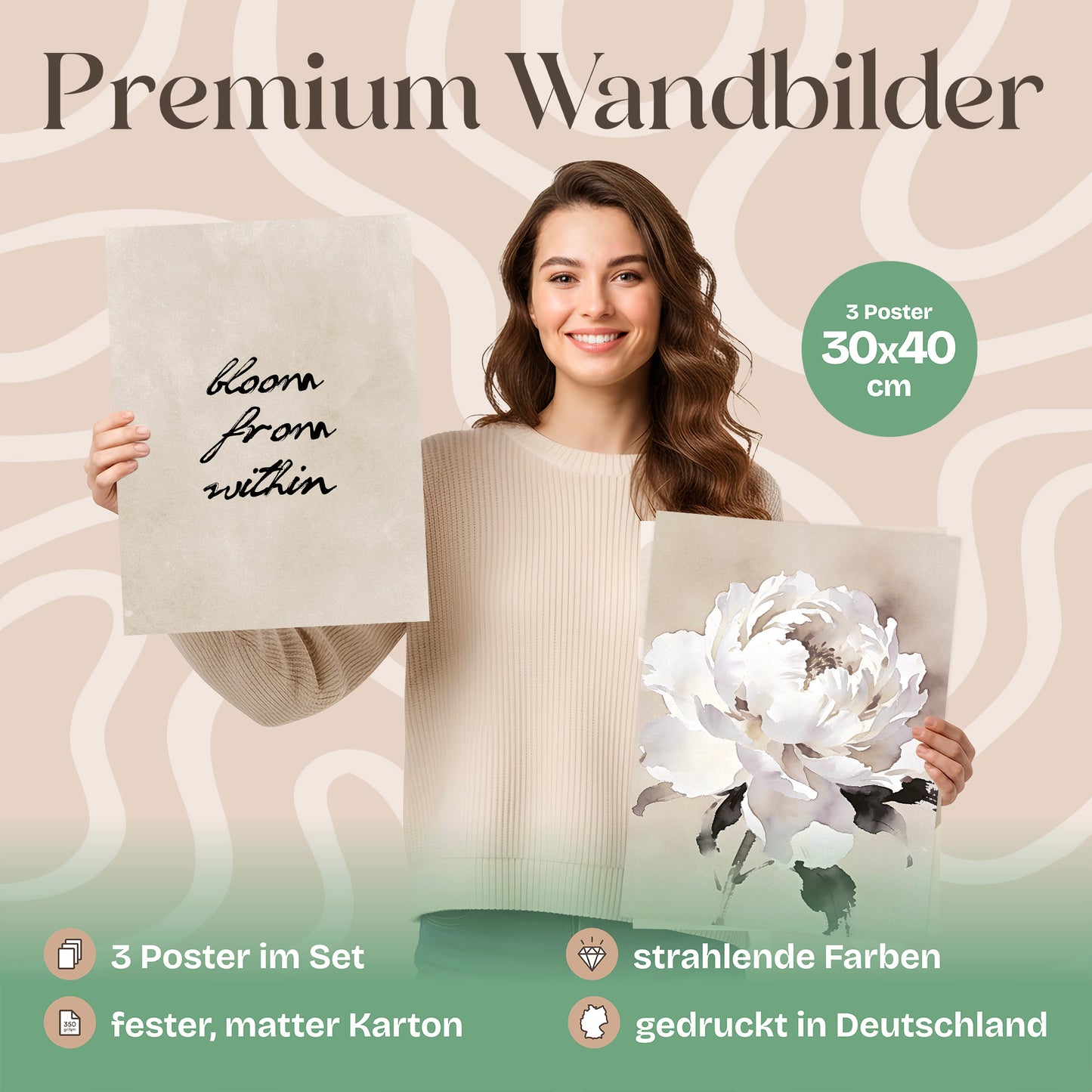 Poster Set Beige Black Elegance Trio Bilderwand Wandbilder Abstrakte-Kunst ARTFAVES