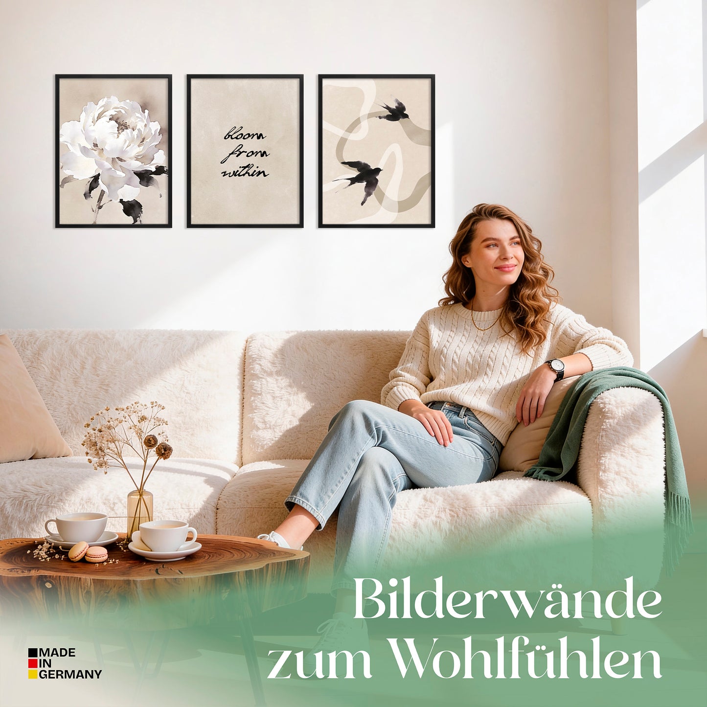 Poster Set Beige Black Elegance Trio Bilderwand Wandbilder Abstrakte-Kunst ARTFAVES