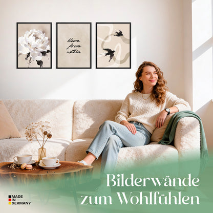 Poster Set Beige Black Elegance Trio Bilderwand Wandbilder Abstrakte-Kunst ARTFAVES