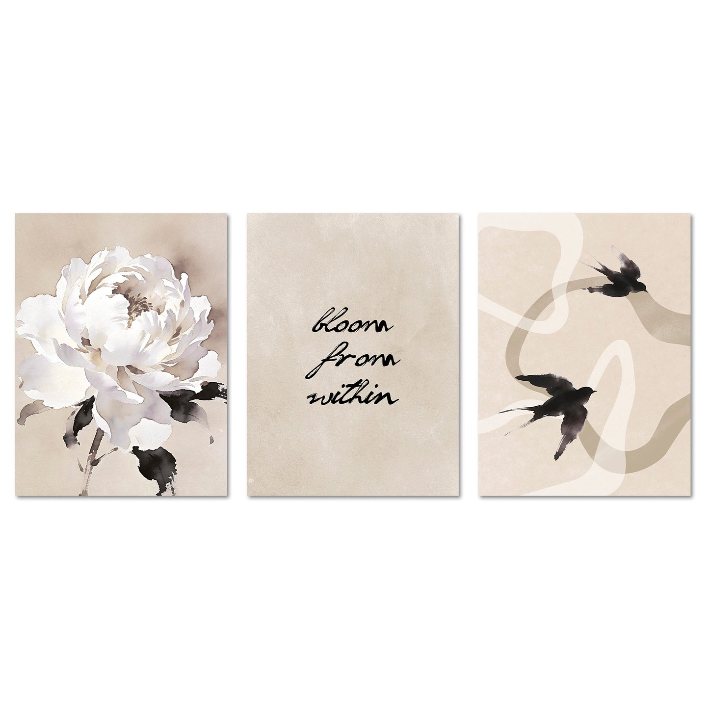 Poster Set Beige Black Elegance Trio I mehrteilige Bilderwand I Wandbilder Abstrakte-Kunst