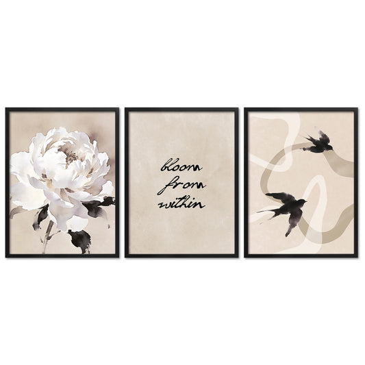 Poster Set Beige Black Elegance Trio Bilderwand Wandbilder Abstrakte-Kunst ARTFAVES