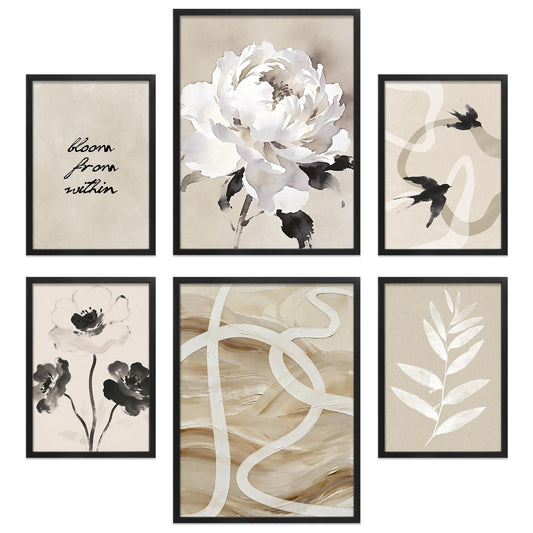 Poster Set Beige Black Elegance Bilderwand Wandbilder Abstrakt ARTFAVES