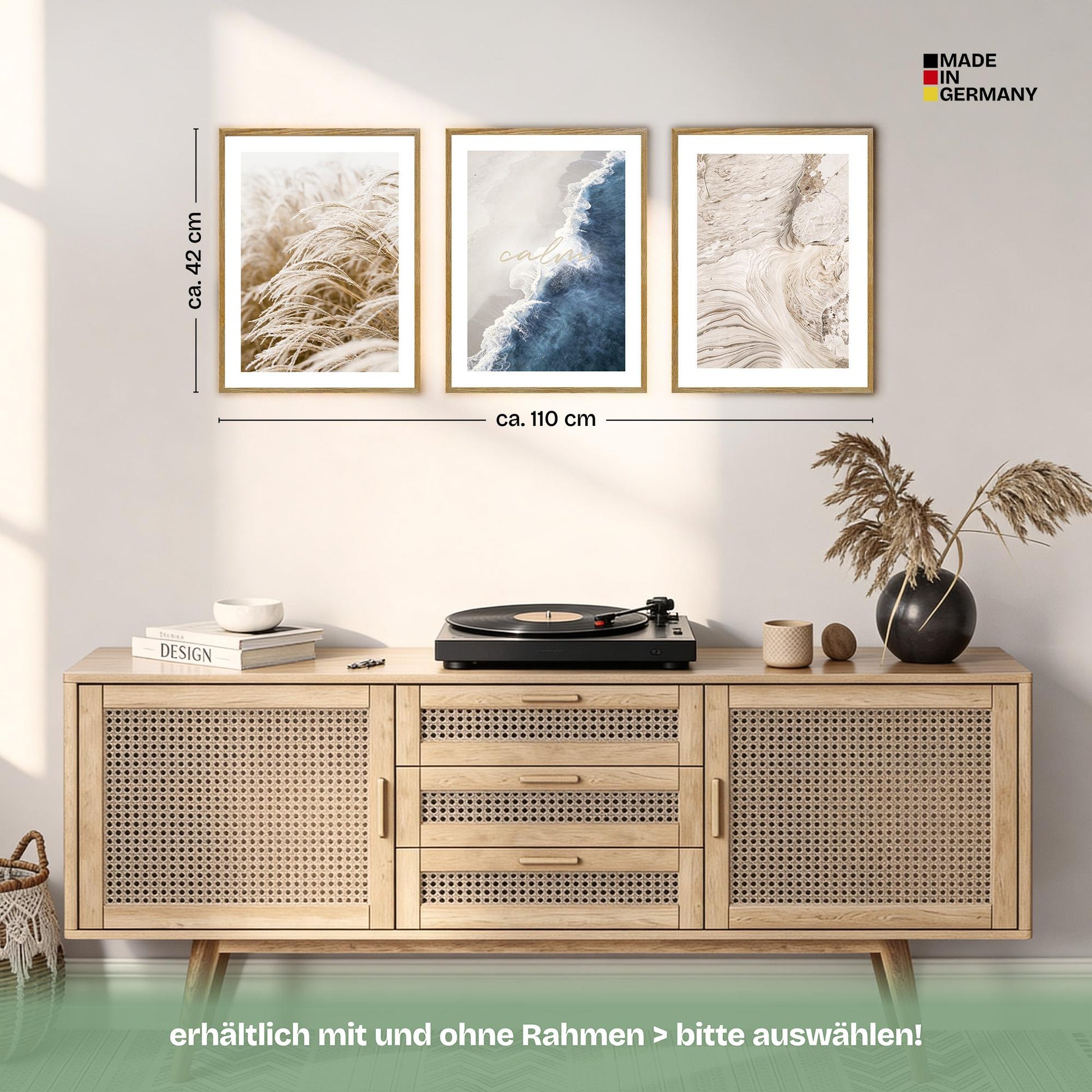 Poster Set Beige Blue Calmness Trio Bilderwand Wandbilder Elegant ARTFAVES
