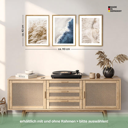 Poster Set Beige Blue Calmness Trio Bilderwand Wandbilder Elegant ARTFAVES