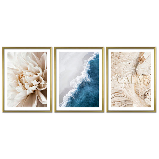 Poster Set Beige Blue Calmness Trio Bilderwand Wandbilder Elegant ARTFAVES
