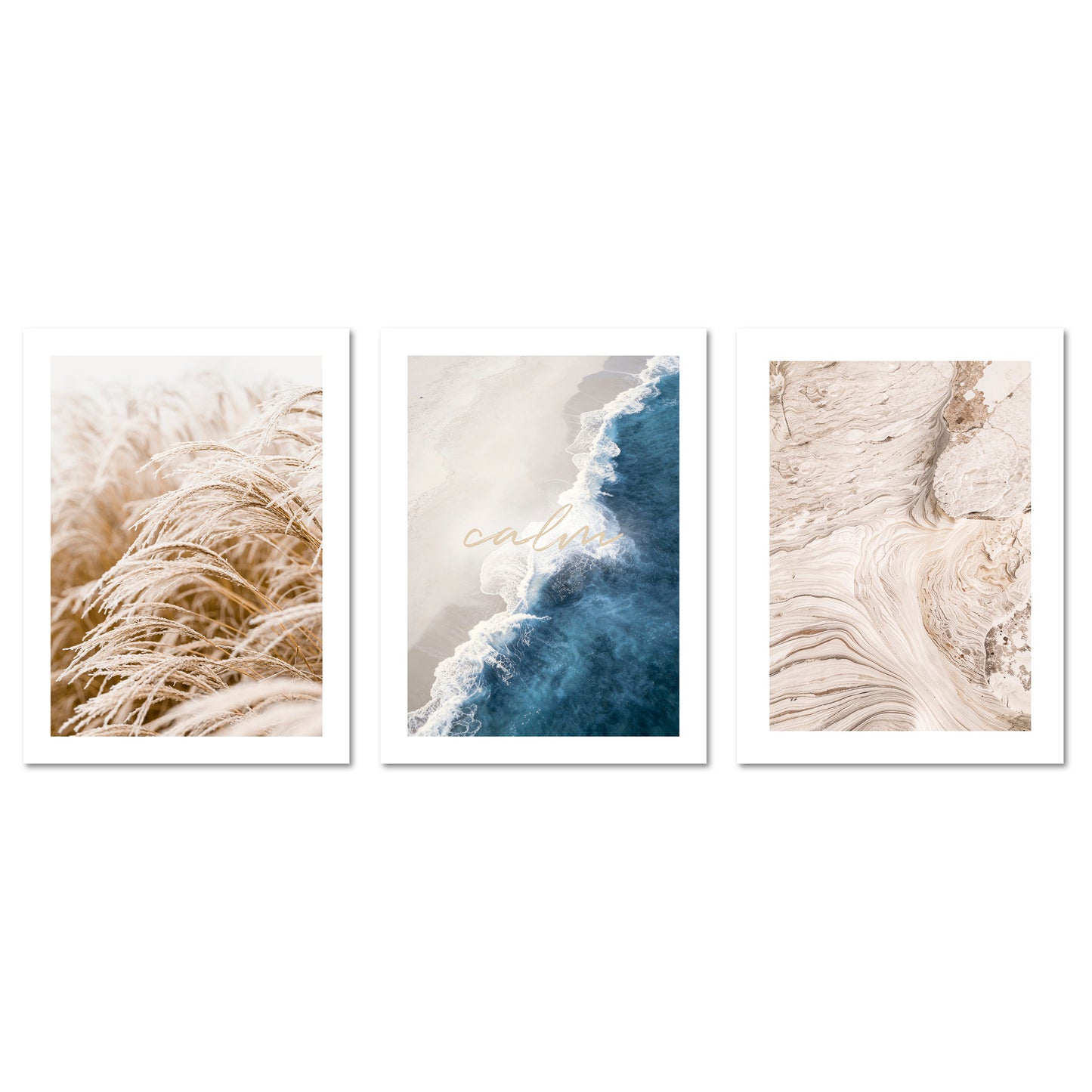Poster Set Beige Blue Calmness Trio I mehrteilige Bilderwand I Wandbilder Elegant
