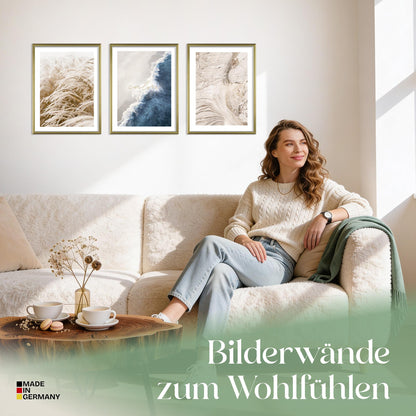 Poster Set Beige Blue Calmness Trio Bilderwand Wandbilder Elegant ARTFAVES