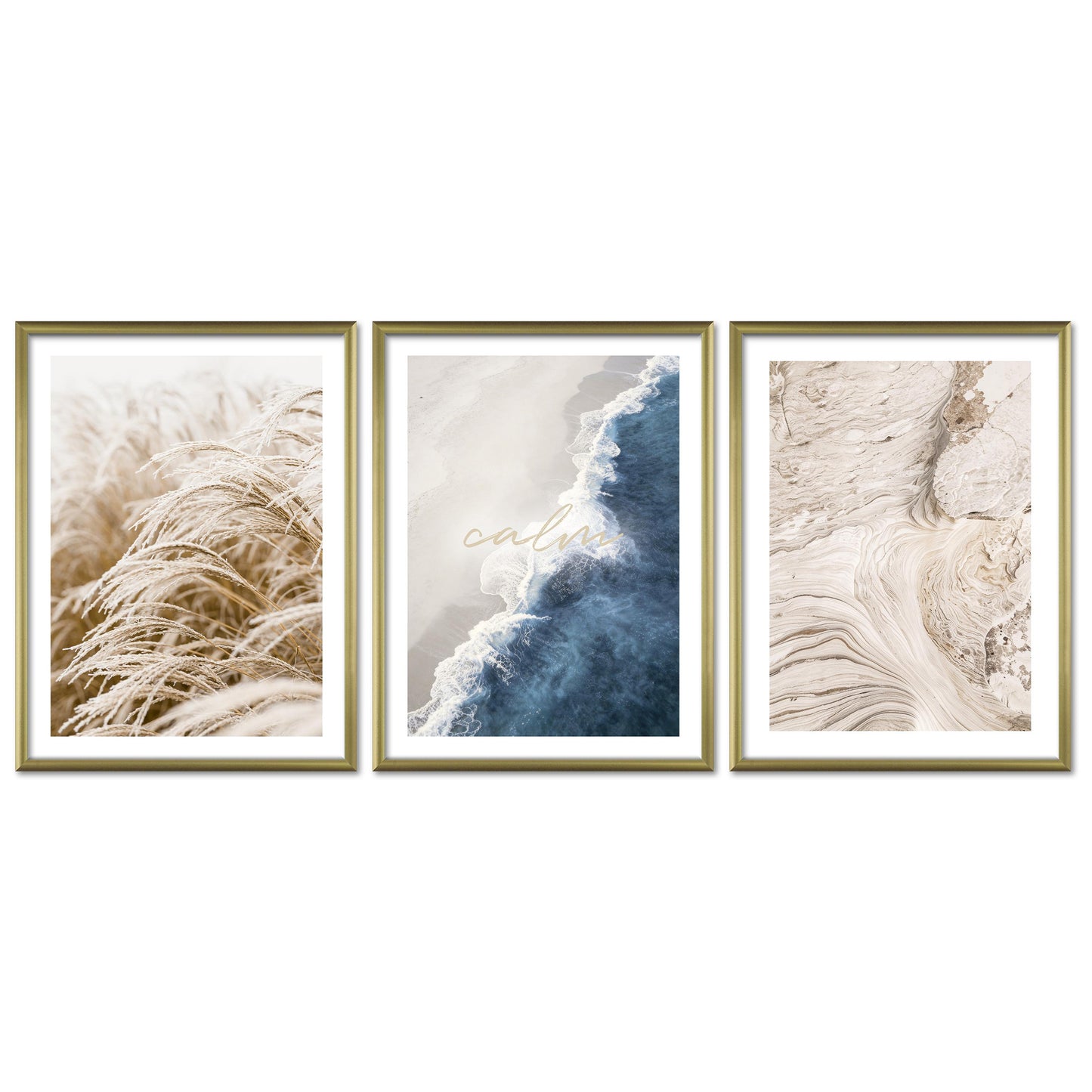 Poster Set Beige Blue Calmness Trio Bilderwand Wandbilder Elegant ARTFAVES