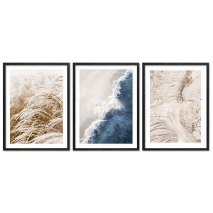Poster Set Beige Blue Calmness Trio I mehrteilige Bilderwand I Wandbilder Elegant