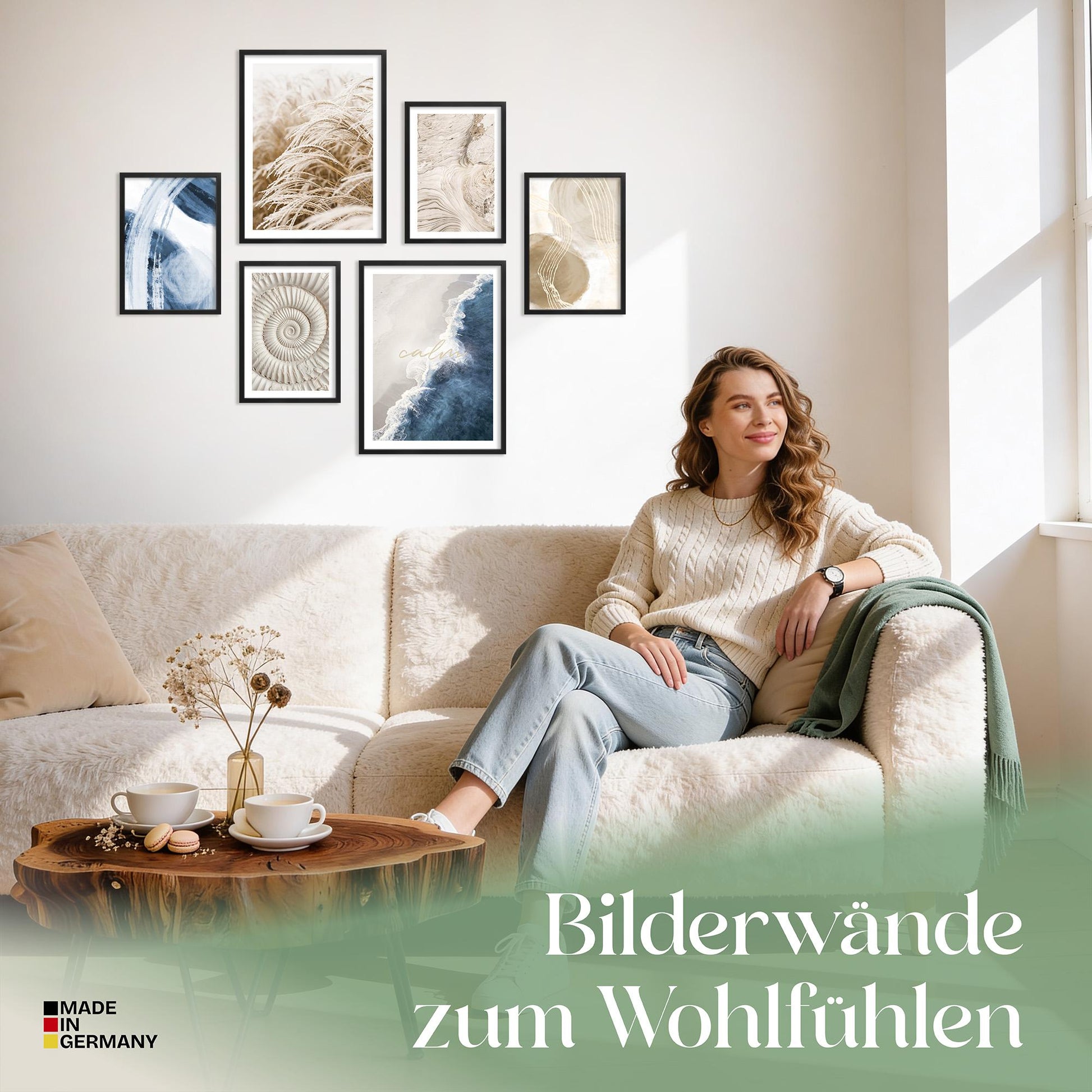 Poster Set Beige Blue Calmness Bilderwand Wandbilder Meer ARTFAVES