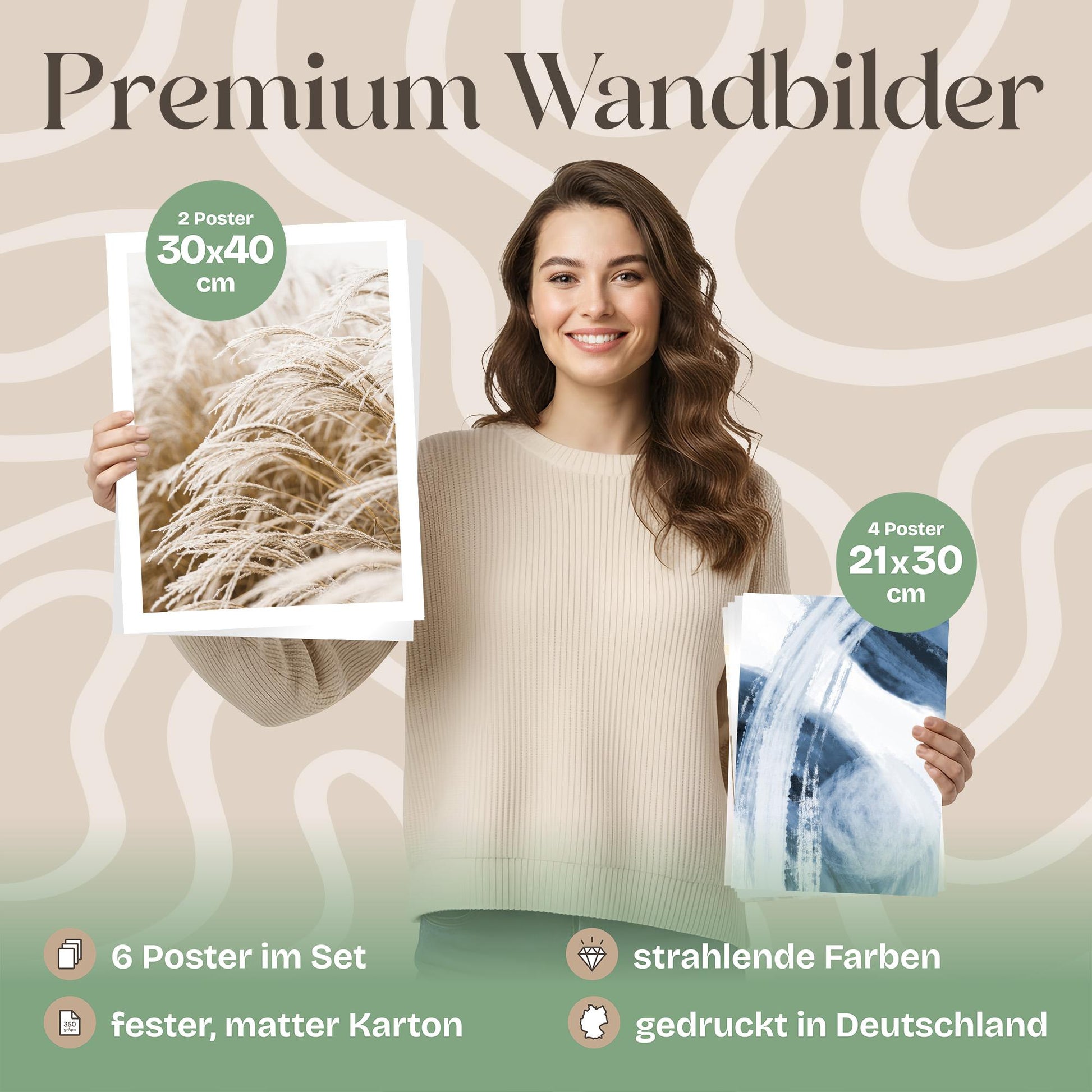 Poster Set Beige Blue Calmness Bilderwand Wandbilder Meer ARTFAVES