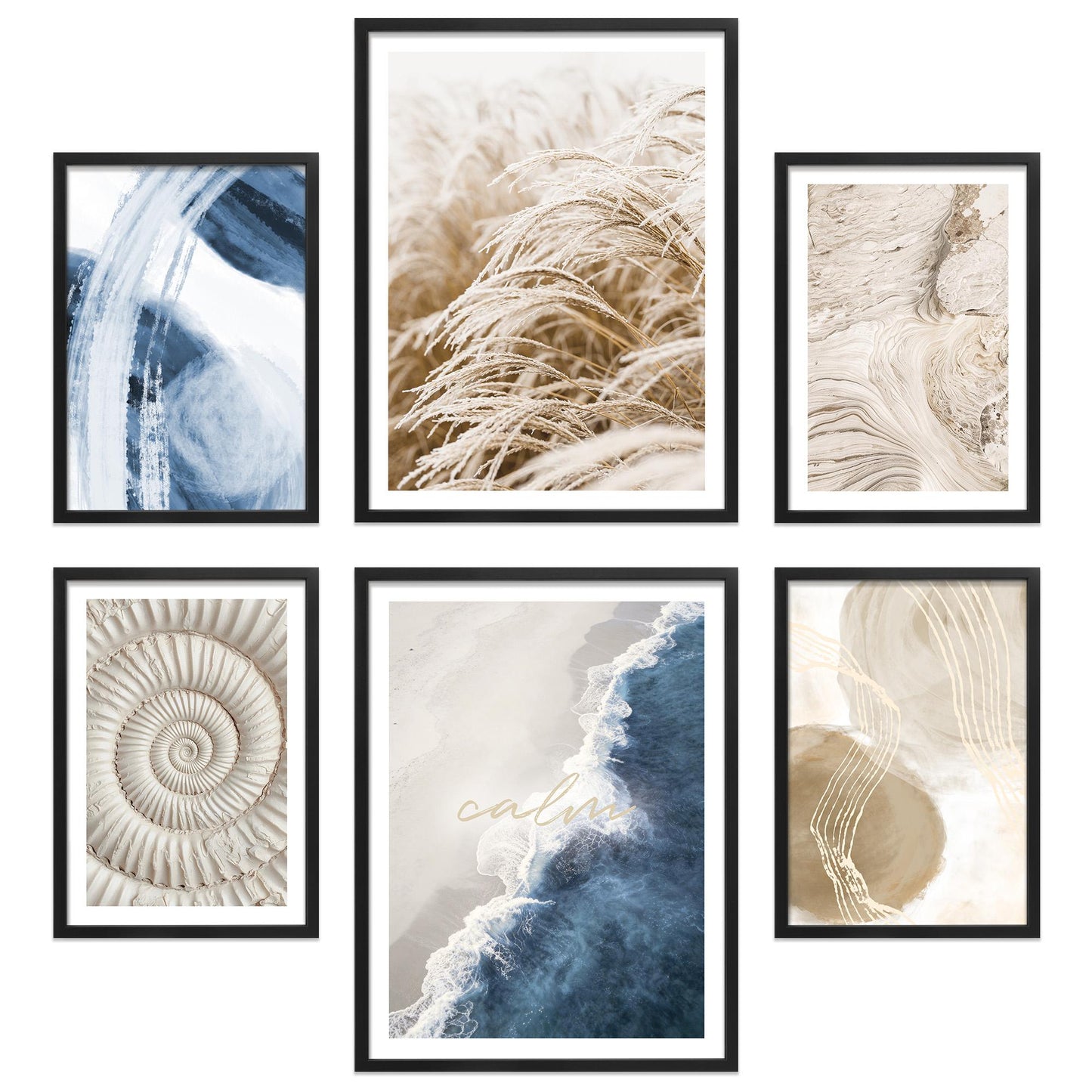 Poster Set Beige Blue Calmness Bilderwand Wandbilder Meer ARTFAVES