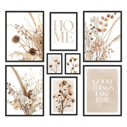 Poster Set Beige Dried Flowers I mehrteilige Bilderwand I Wandbilder Trockenblumen