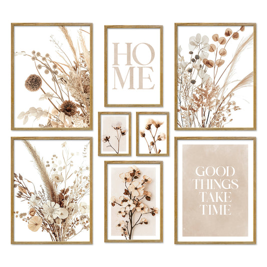 Poster Set Beige Dried Flowers Bilderwand Wandbilder Trockenblumen ARTFAVES
