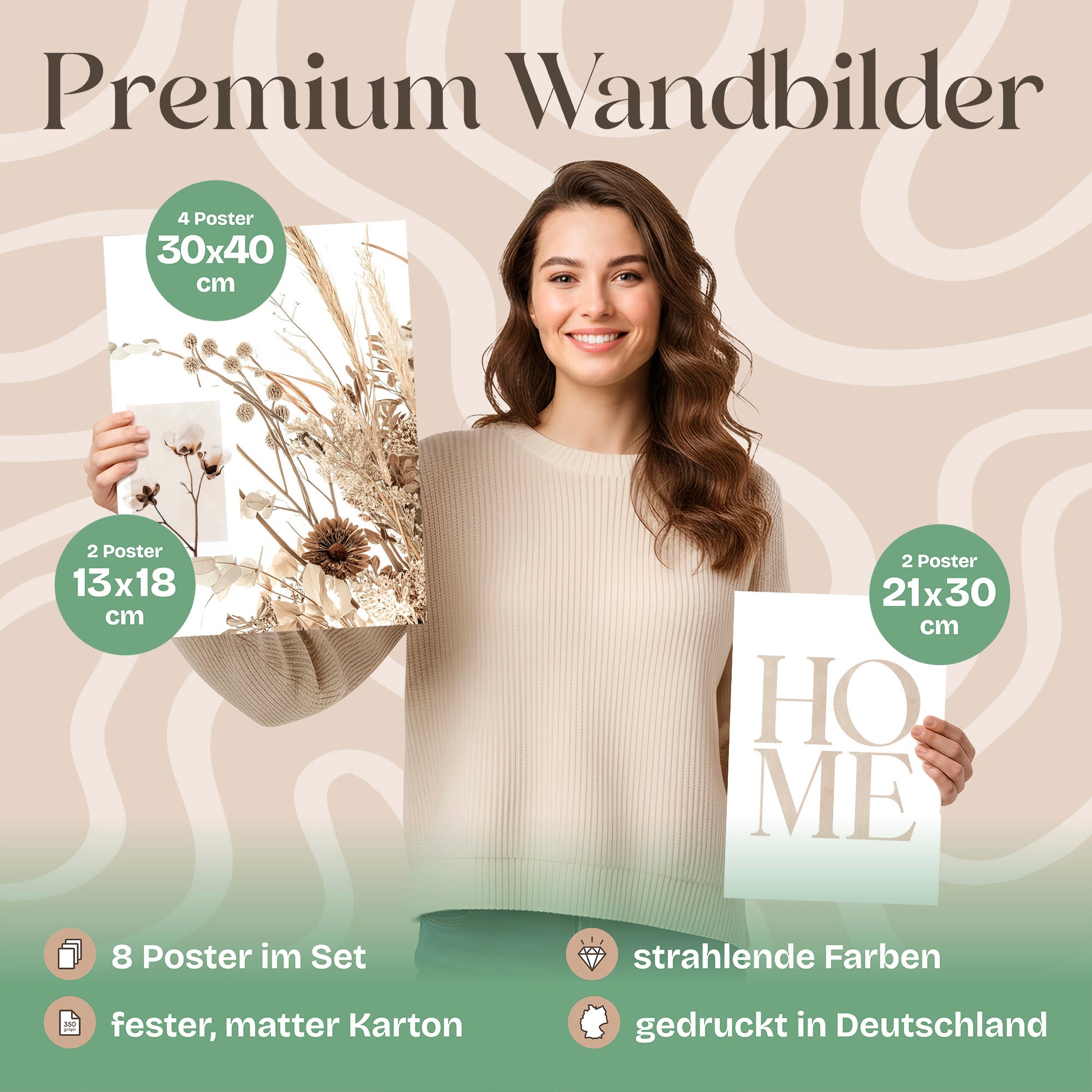 Poster Set Beige Dried Flowers Bilderwand Wandbilder Trockenblumen ARTFAVES