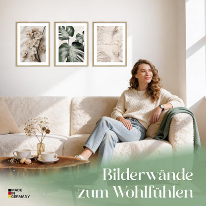 Poster Set Beige Green Calmness Trio Bilderwand Wandbilder Elegant ARTFAVES