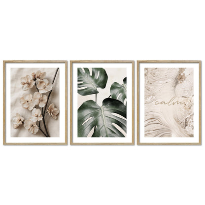 Poster Set Beige Green Calmness Trio Bilderwand Wandbilder Elegant ARTFAVES