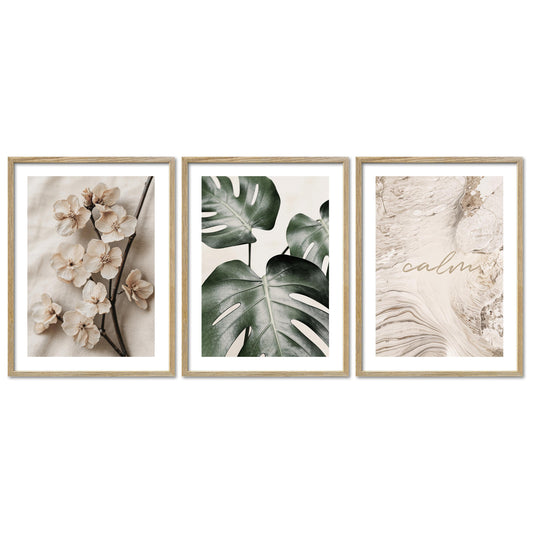 Poster Set Beige Green Calmness Trio Bilderwand Wandbilder Elegant ARTFAVES