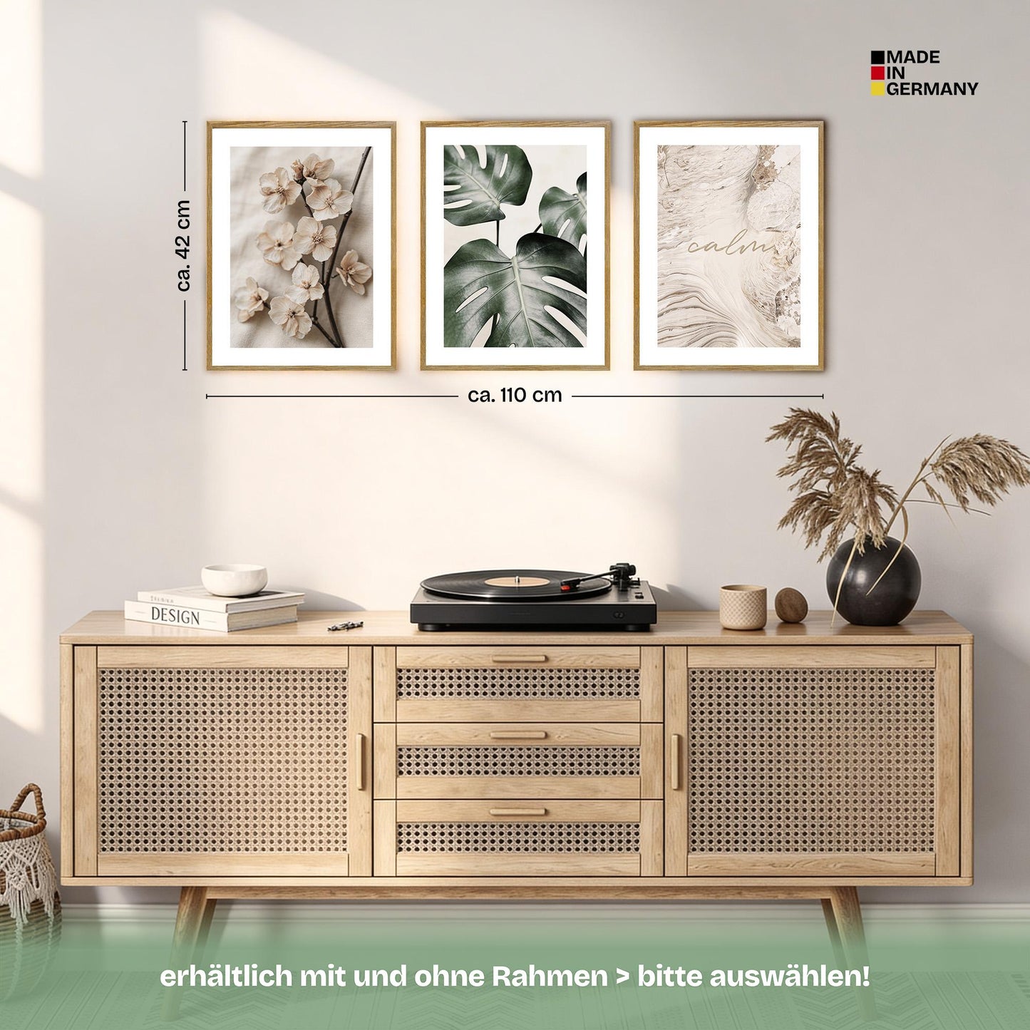 Poster Set Beige Green Calmness Trio Bilderwand Wandbilder Elegant ARTFAVES