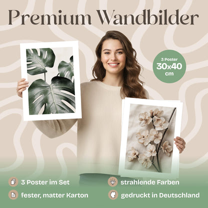 Poster Set Beige Green Calmness Trio Bilderwand Wandbilder Elegant ARTFAVES