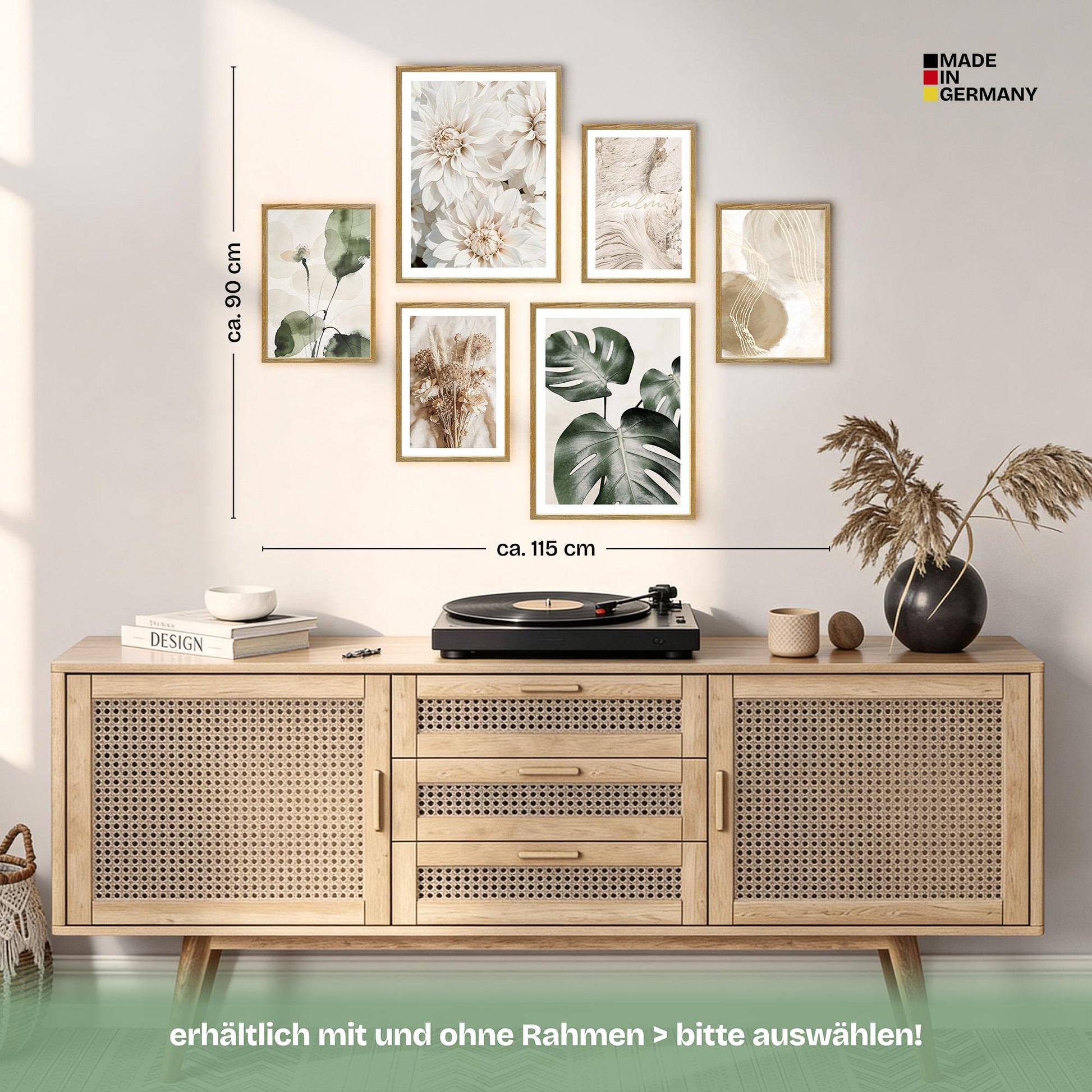 Poster Set Beige Green Calmness Bilderwand Wandbilder Monstera ARTFAVES