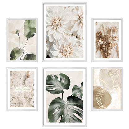 Poster Set Beige Green Calmness I mehrteilige Bilderwand I Wandbilder Monstera