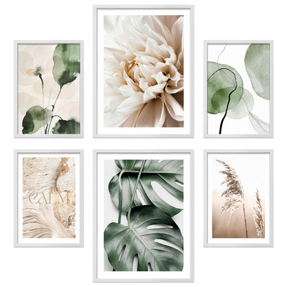 Poster Set Beige Green Calmness I mehrteilige Bilderwand I Wandbilder Monstera