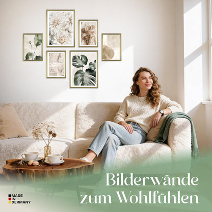 Poster Set Beige Green Calmness Bilderwand Wandbilder Monstera ARTFAVES