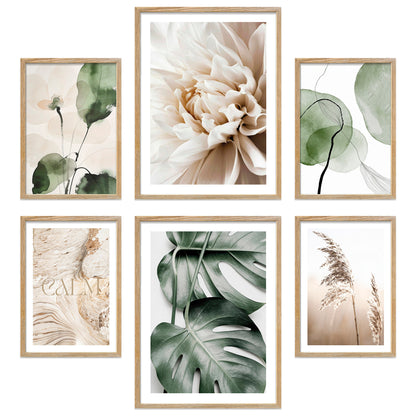Poster Set Beige Green Calmness I mehrteilige Bilderwand I Wandbilder Monstera