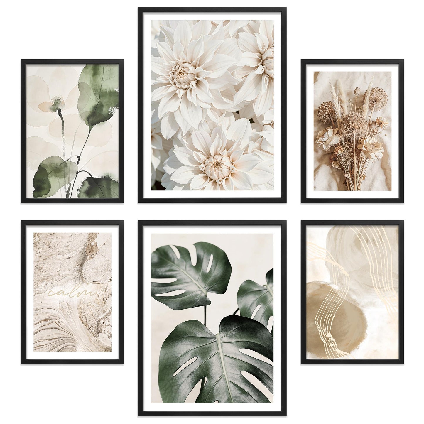 Poster Set Beige Green Calmness I mehrteilige Bilderwand I Wandbilder Monstera