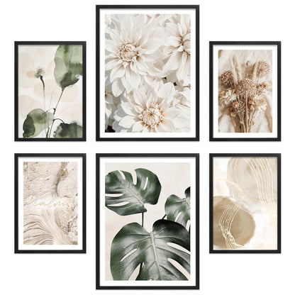 Poster Set Beige Green Calmness I mehrteilige Bilderwand I Wandbilder Monstera