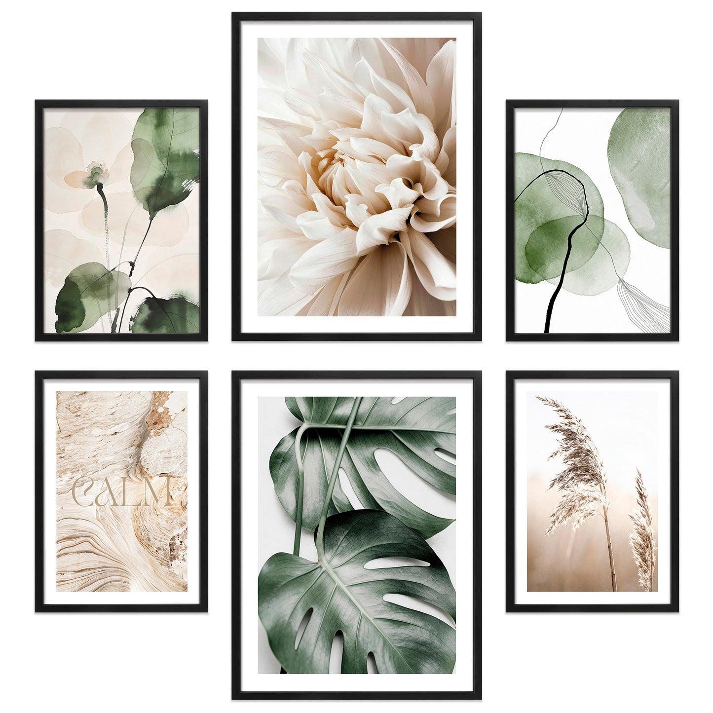 Poster Set Beige Green Calmness I mehrteilige Bilderwand I Wandbilder Monstera