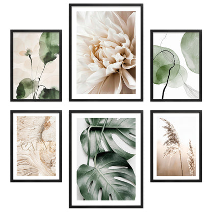 Poster Set Beige Green Calmness I mehrteilige Bilderwand I Wandbilder Monstera
