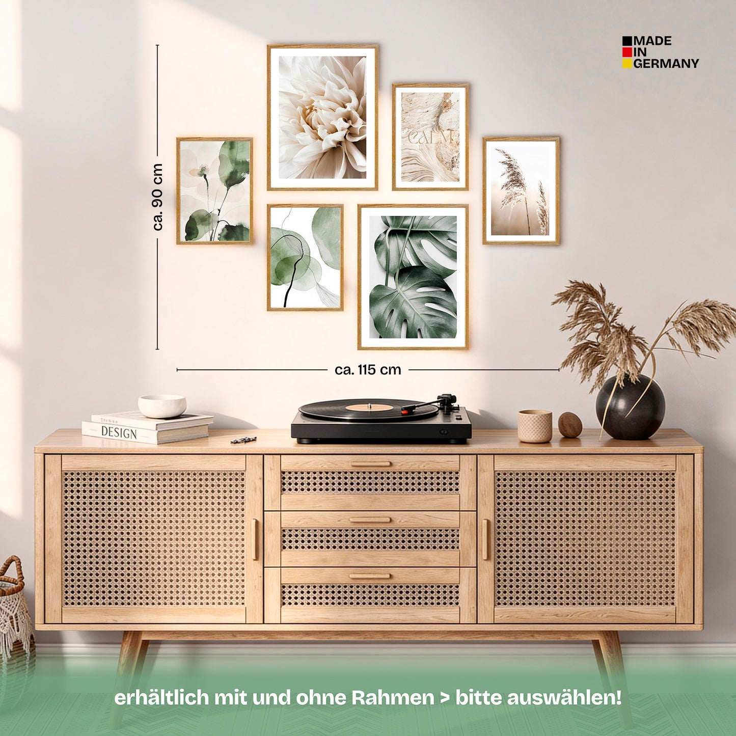 Poster Set Beige Green Calmness Bilderwand Wandbilder Monstera ARTFAVES