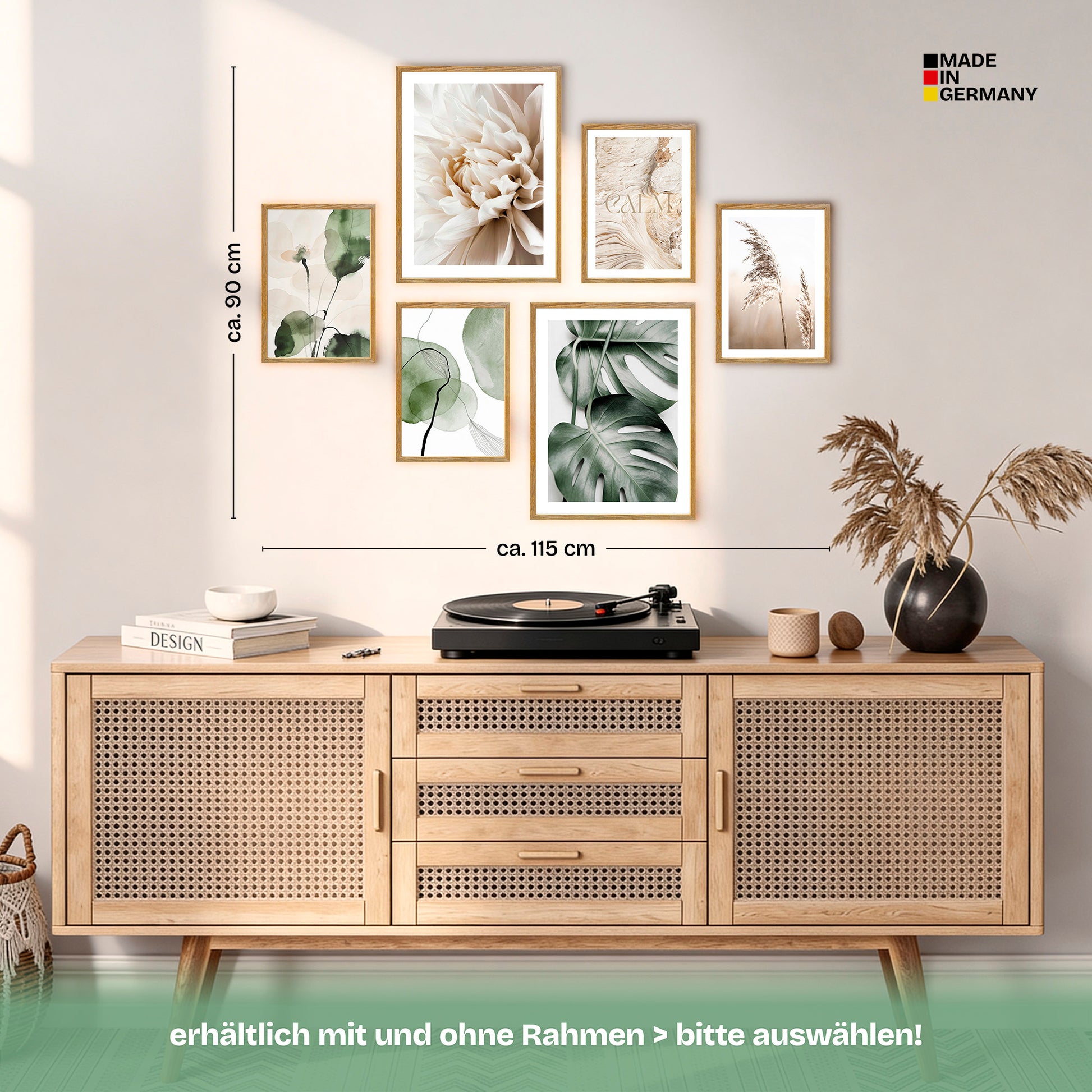 Poster Set Beige Green Calmness Bilderwand Wandbilder Monstera ARTFAVES