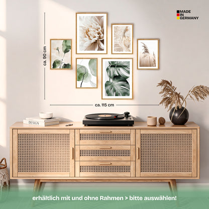Poster Set Beige Green Calmness Bilderwand Wandbilder Monstera ARTFAVES