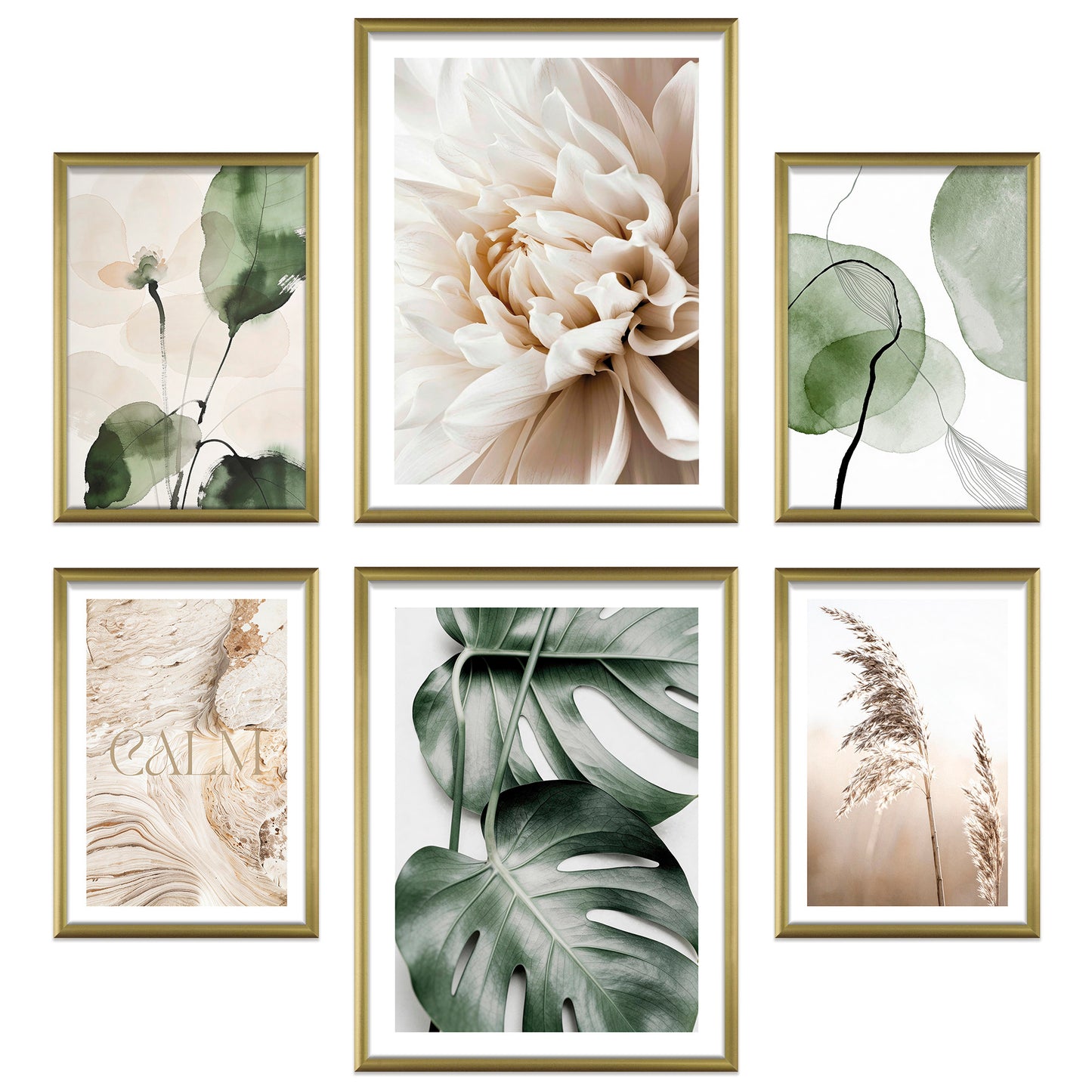 Poster Set Beige Green Calmness Bilderwand Wandbilder Monstera ARTFAVES