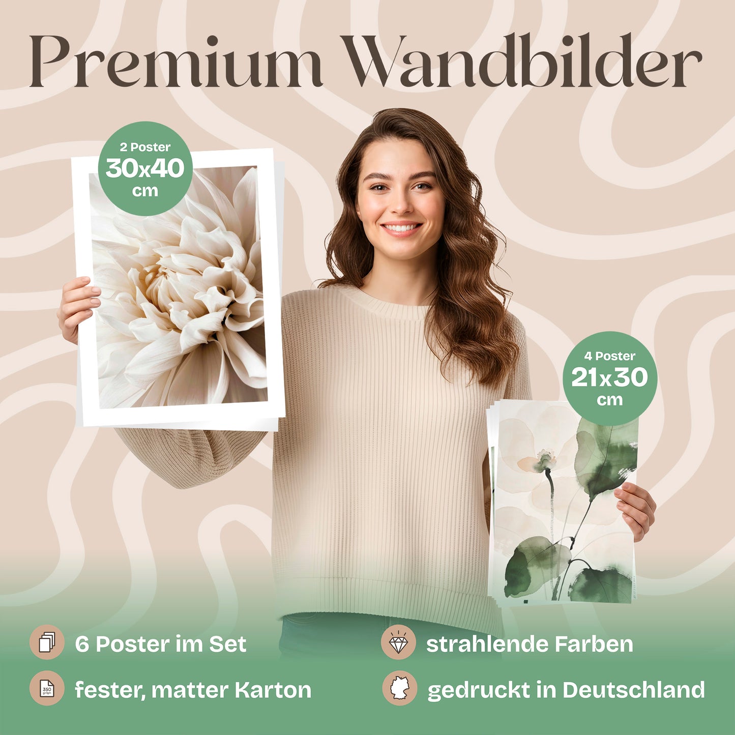 Poster Set Beige Green Calmness Bilderwand Wandbilder Monstera ARTFAVES