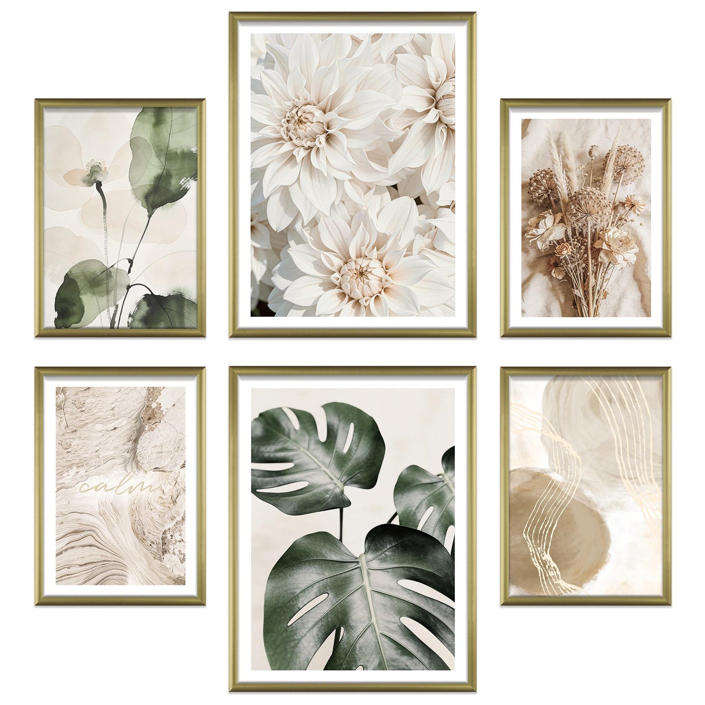 Poster Set Beige Green Calmness Bilderwand Wandbilder Monstera ARTFAVES