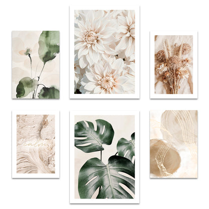 Poster Set Beige Green Calmness I mehrteilige Bilderwand I Wandbilder Monstera