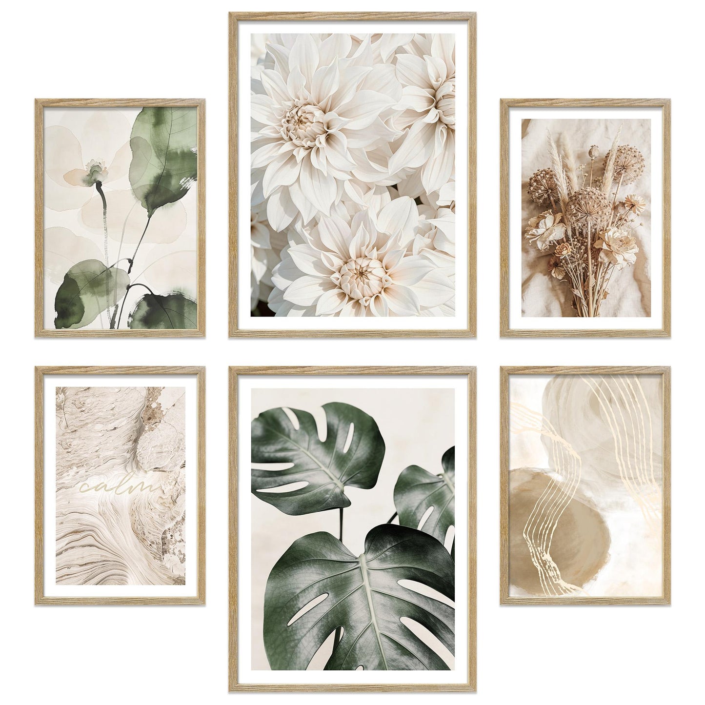 Poster Set Beige Green Calmness I mehrteilige Bilderwand I Wandbilder Monstera
