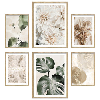 Poster Set Beige Green Calmness I mehrteilige Bilderwand I Wandbilder Monstera