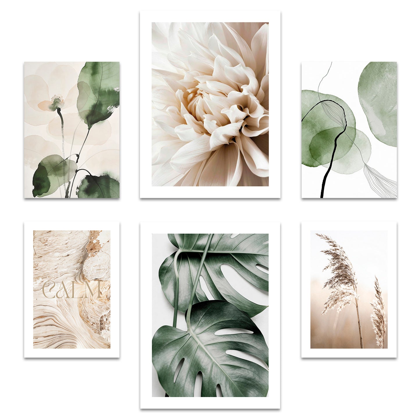 Poster Set Beige Green Calmness I mehrteilige Bilderwand I Wandbilder Monstera
